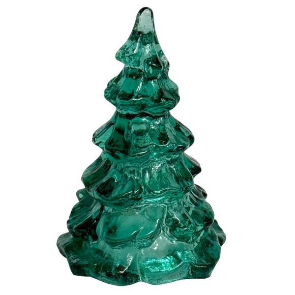 American Fenton Glass Christmas Tree Small 3" Green Glass Holiday Figurine Vtg - Picture 4 of 6